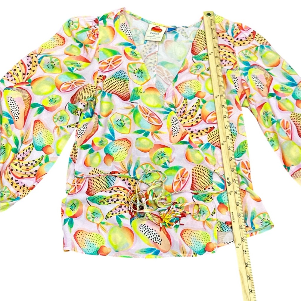 Farm Rio Anthropologie Rainforest Boho Colorful Wrap Blouse Beaded Ties Size XS - Picture 8 of 10